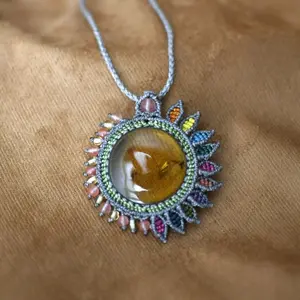 Amber Rising - Native Boho Style Macrame Necklace - Handmade by Mexican Artisans - Mother Sierra