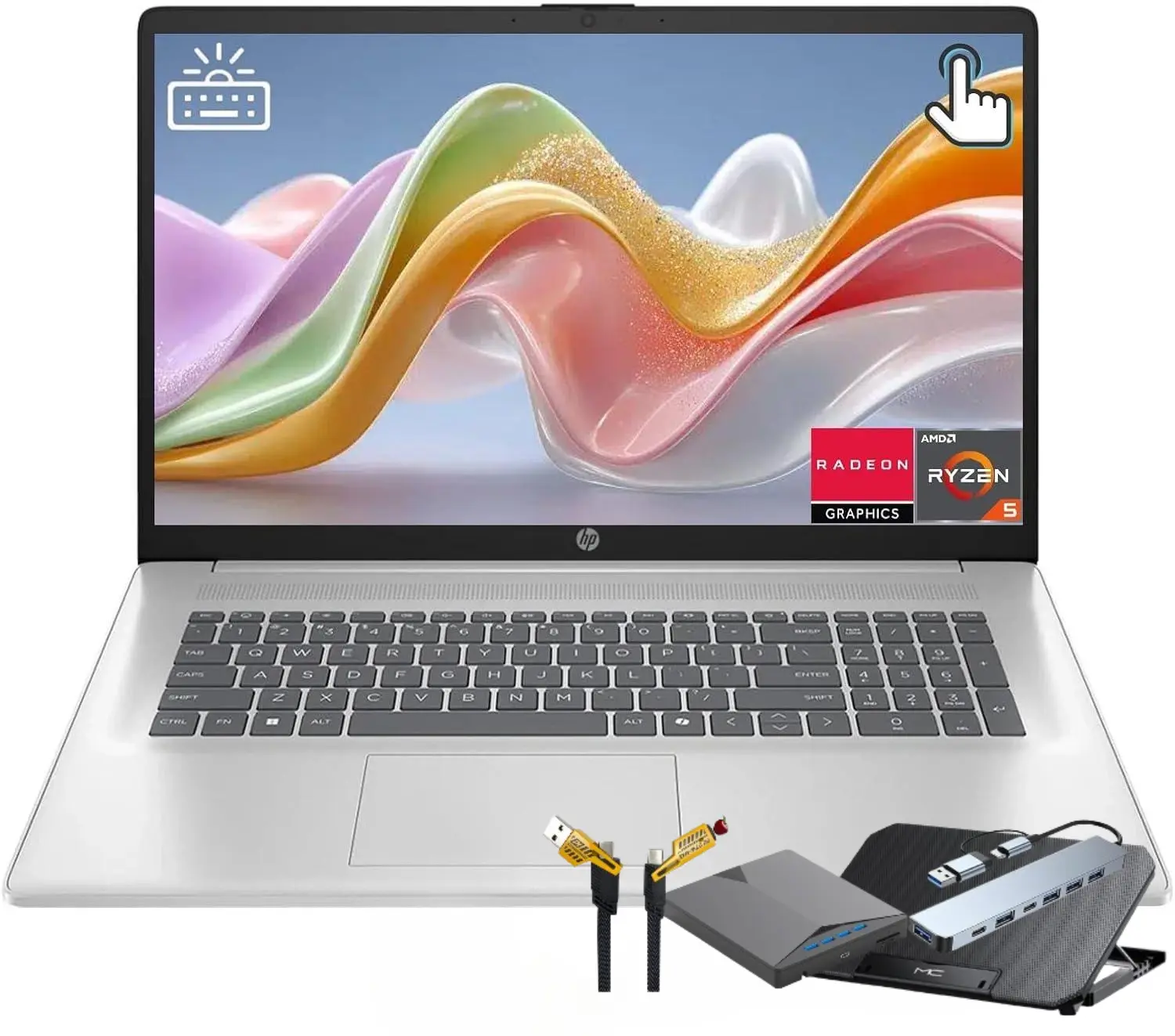 HP cp3565nr 17.3" Touchscreen Laptop, AMD Ryzen 5 7430U 6-Core, Anti-Glare Display, Backlit Keyboard, WiFi 6, Office 365 Web Version, Windows 11 Pro, Multitask-Friendly, Ideal for Office Users, W/Accessories, Business