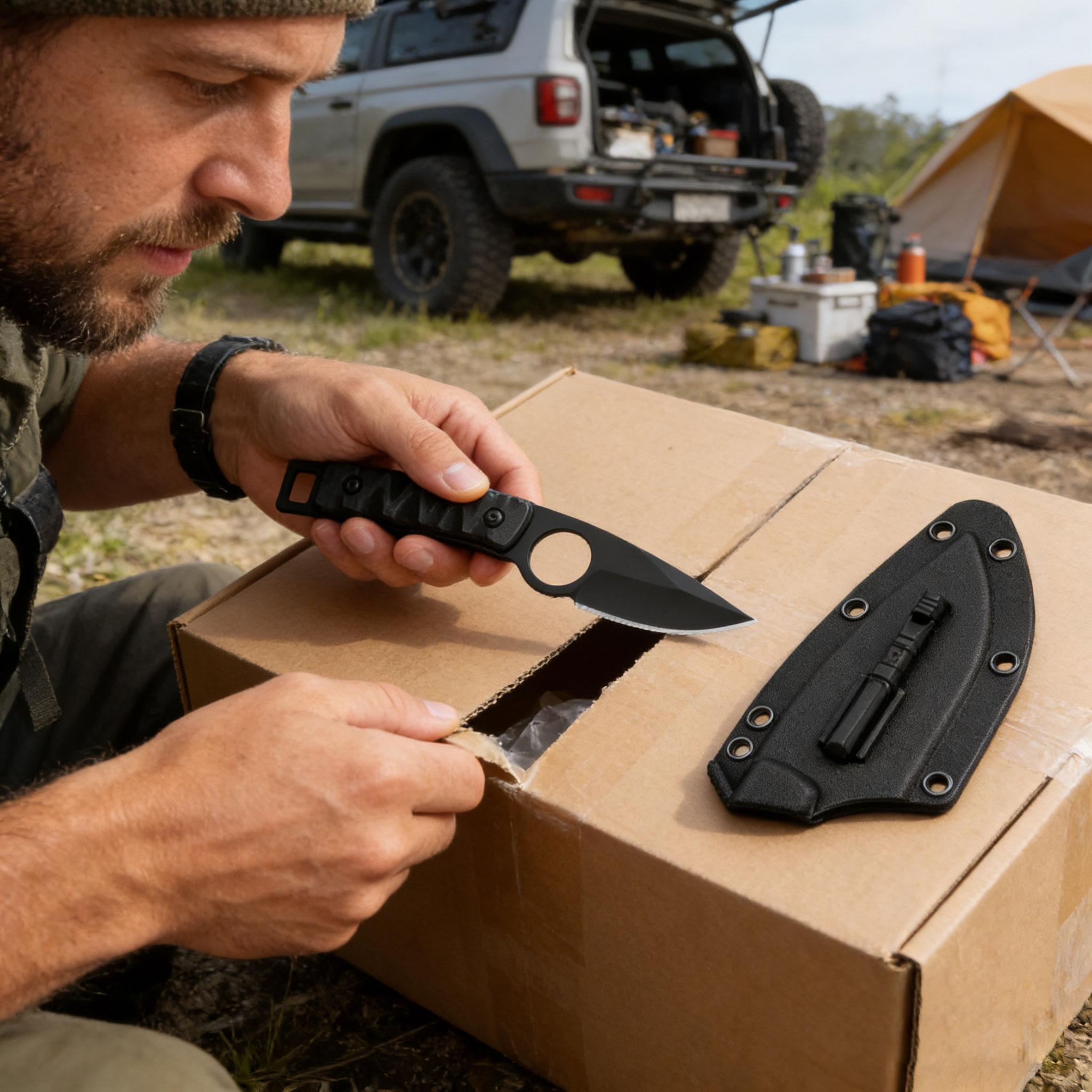 EDC Fixed Blade Survival Knife with Kydex Sheath, Tactical Hunting Knife for Camping Hiking, Outdoor Utility Knife with Serrated Edge, Durable Camping Gear for Men