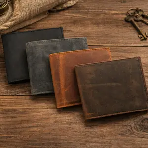 Full Grain Crazy Horse Leather Bifold Wallet for Men – Slim Minimalist Genuine Leather Wallet with ID Window & Multiple Card Slots