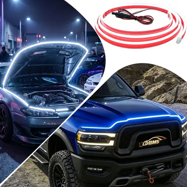71-inch High Brightness Car LED Hood Light Strip, 180cm/18m 12V Flexible Waterproof Daytime Running Lights with Turn Signal, Car Ambient Lighting, Universal Bonnet Gap Glow Decoration Accessories for Cars, SUVs, Trucks【White/Blue】 ﻿ ﻿