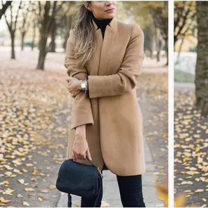 Women's Wool Blend Coat - Slim Fit Long Blazer Fitted Minimalist Design Perfect for Layering Everyday Wear Basic Casual Outerwear Suit Womenswear Elegance and Versatile Style
