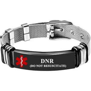 Medical Alert Bracelet for Men Women Pre-engraved Emergency Id Bracelet Stainless Steel Mesh Adjustable 6.5-8.5 IN