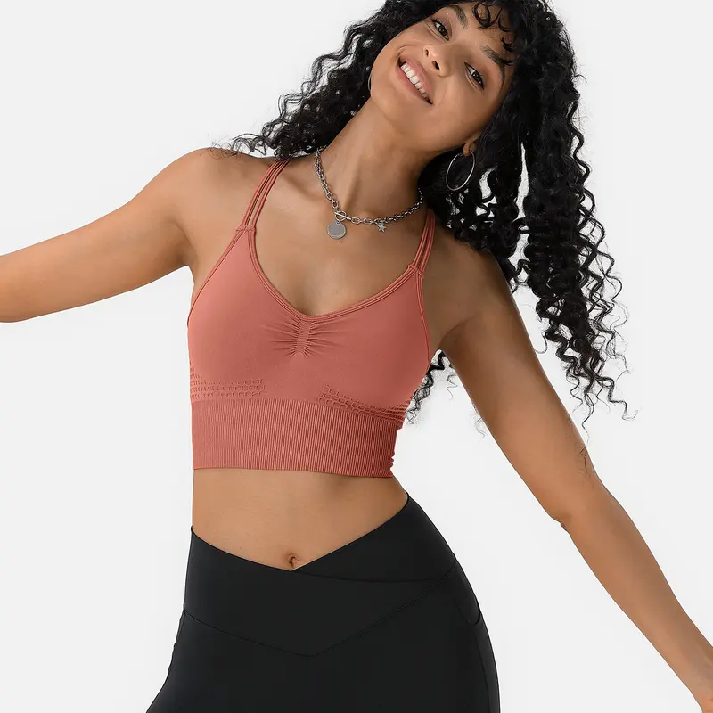 Halara Seamless Flow Low Support Ruched Double Straps Backless Crisscross Sports Bra