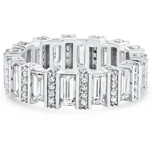 3Ct TW Emerald Cut Diamond Fancy Eternity Wedding Ring 14k Gold Lab Grown
