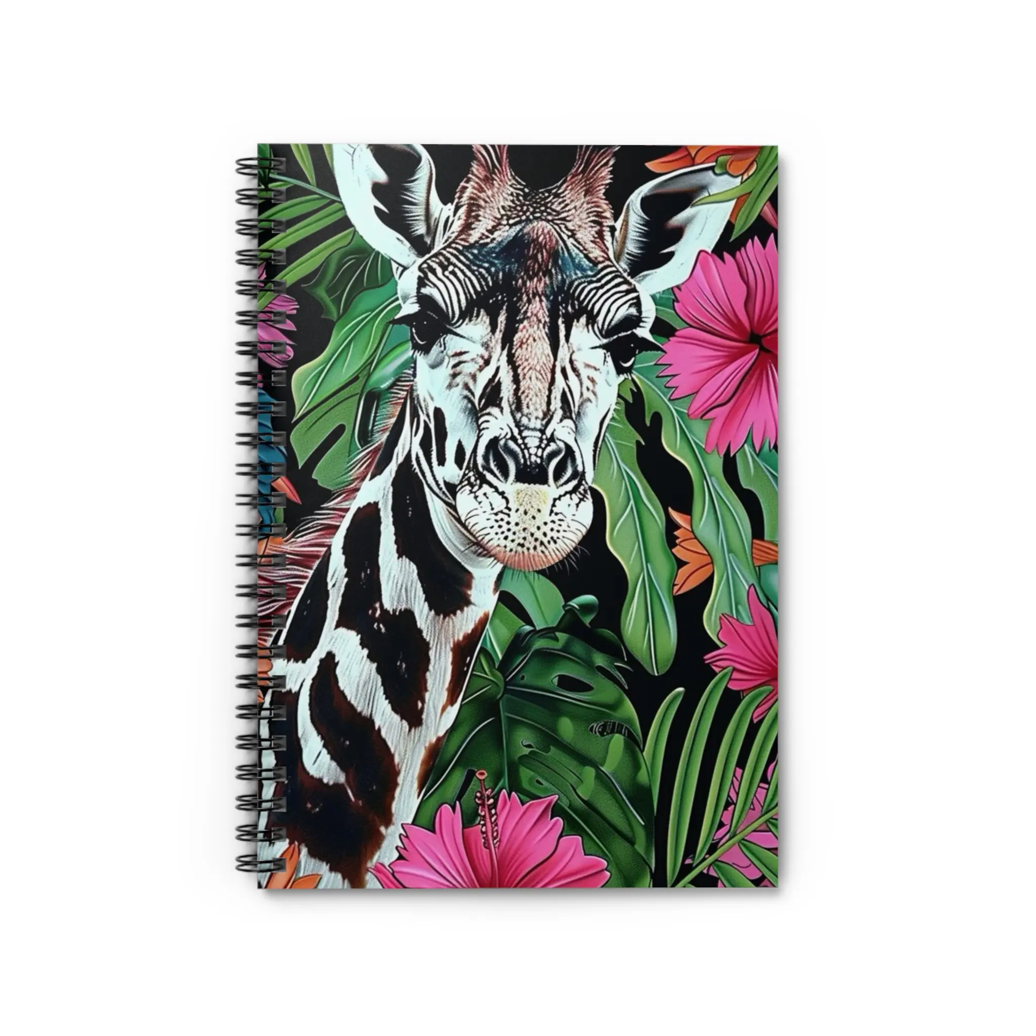 Tropical Giraffe Notebook spiral ruled journal | Floral Jungle Giraffe