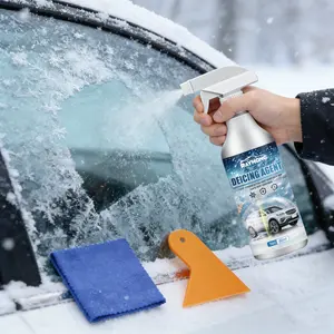 Ice Melt Snow Removal Kit (60ML + Cloth + Scraper), Winter Convenient Use, Gentle and Safe, Front Window Screen Snow Prevention, Windshield Spray