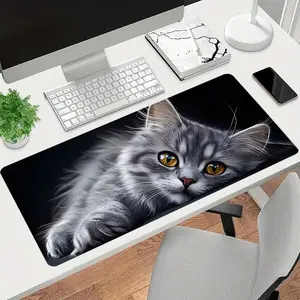 1pc Cat Design Gaming Mouse Pad Cute Black Desk Mat Desk Accessory Rubber Base with Stitched Edge Non-Slip Desk Accessories XL Mousepad for Office Home as Gifts for Men Women Birthdays,Christmas,Halloween Day