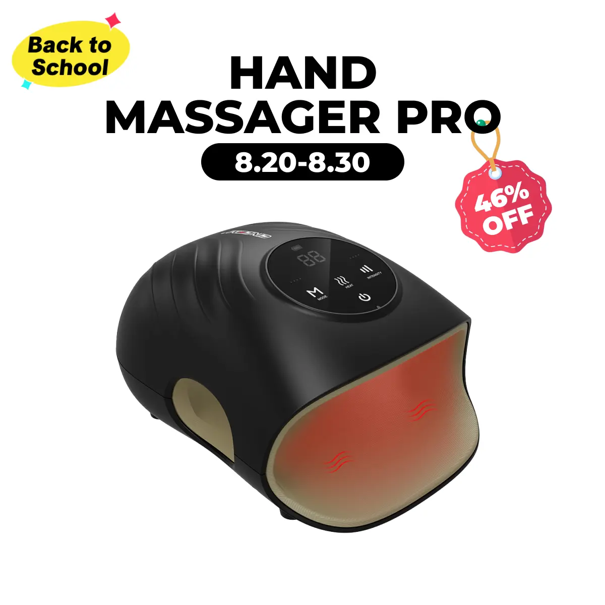 CINCOM Cordless Hand Massager with Display & Temperature Control for Blood Circulation, Compact Device with Advanced Airwave Technology, 4 Modes & 6 Heat Levels, Battery-Powered Wireless Massage Devices, Blood Circulation Massage Devices