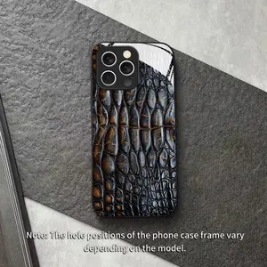 Phone Case - Fashionable Black Crocodile Texture New Mobile Phone Case Tempered Glass for iphone17 17Air 16 Pro 15 Promax 14 Plus 13 12 11