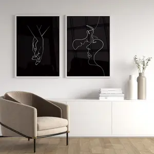 Set of 2, Black Couple Wall Art. Line Drawing Print. Romantic Wall Art. Line Art. Holding Hands Print. Line Poster. Couple Hands. Printable, Room Decor, Unframed   – 5 Sizes (8x12–27x40 inch)