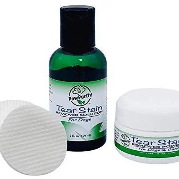 PawPurity Tear Stain Remover Starter Kit for Dogs | Includes Tear Stain Remover Solution 2 oz, Powder .5oz and 30 Application Pads | 100% Natural | Removal Takes About 7-10 Days (30-45 Day Supply)