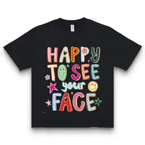 Happy to See Your Face Teacher Shirt Hand Drawn Colorful Doodle Stars Messy Glitter Teacher T-shirt Appreciation Gift Tee Made In USA For Women For Men [SaffronSequin 180G/230G 100% cotton short-sleeve/hoodie, soft and comfortable]