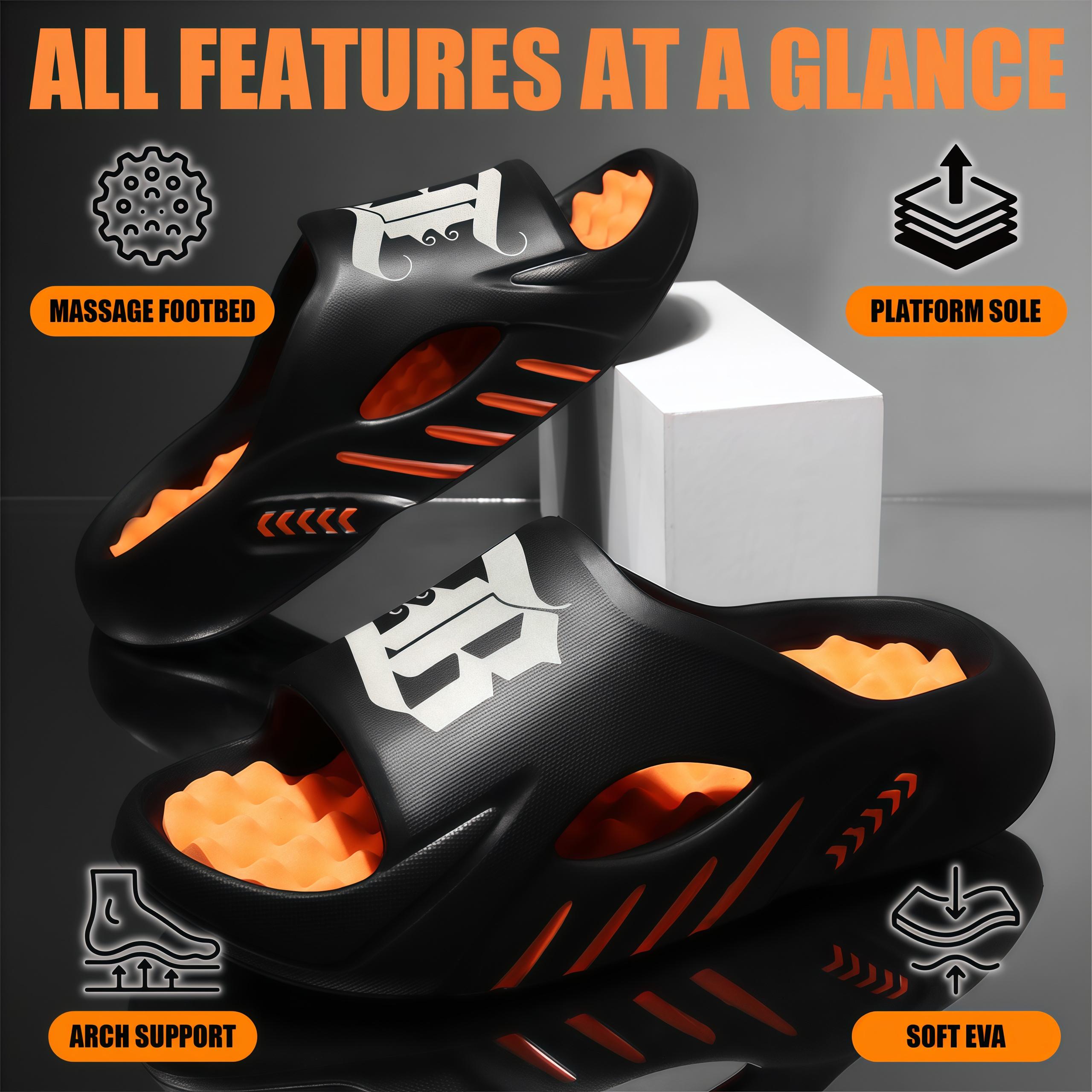 Men’s Urban Gothic Slides in Slate Grey – Trendy “B” Letter Graphic Streetwear Sandals – Premium Massage Footbed Recovery Slippers – Lightweight Non-Slip Thick Sole Slides for Men