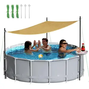 Above Ground Pool Canopy Sunshade Set with Storage Tray, Triangular 13'x13'x13' Shade Sail for 15-22 FT Pools, UV-Resistant Shade Cloth Swimming Pool Awning Cover for Deck Patio Garden