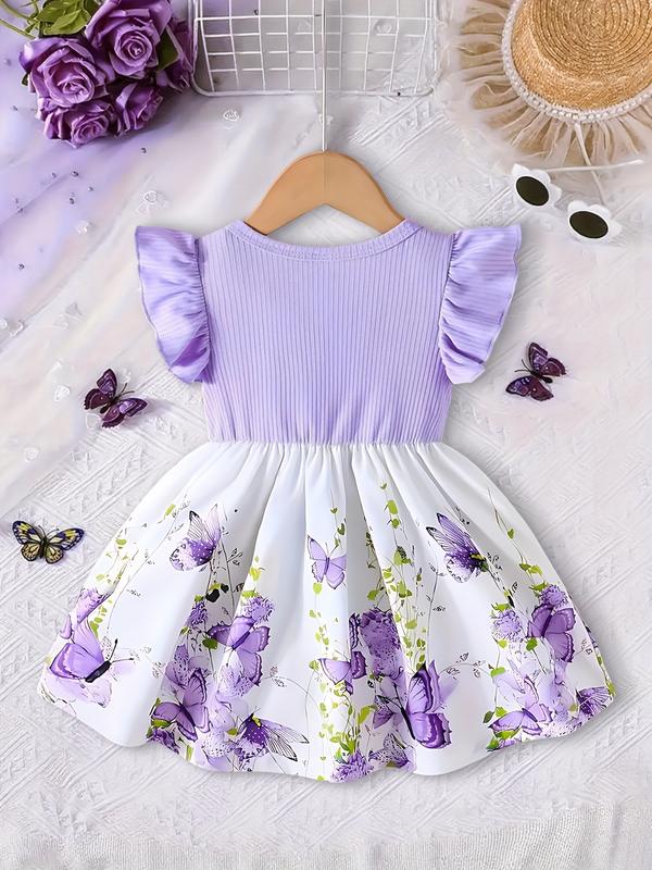 Cute Butterfly Print Baby Girl Dress, Sweet Fashion Sleeveless Party Gown, Ideal for Outdoor Walking and Parties, Baby Clothes Girl