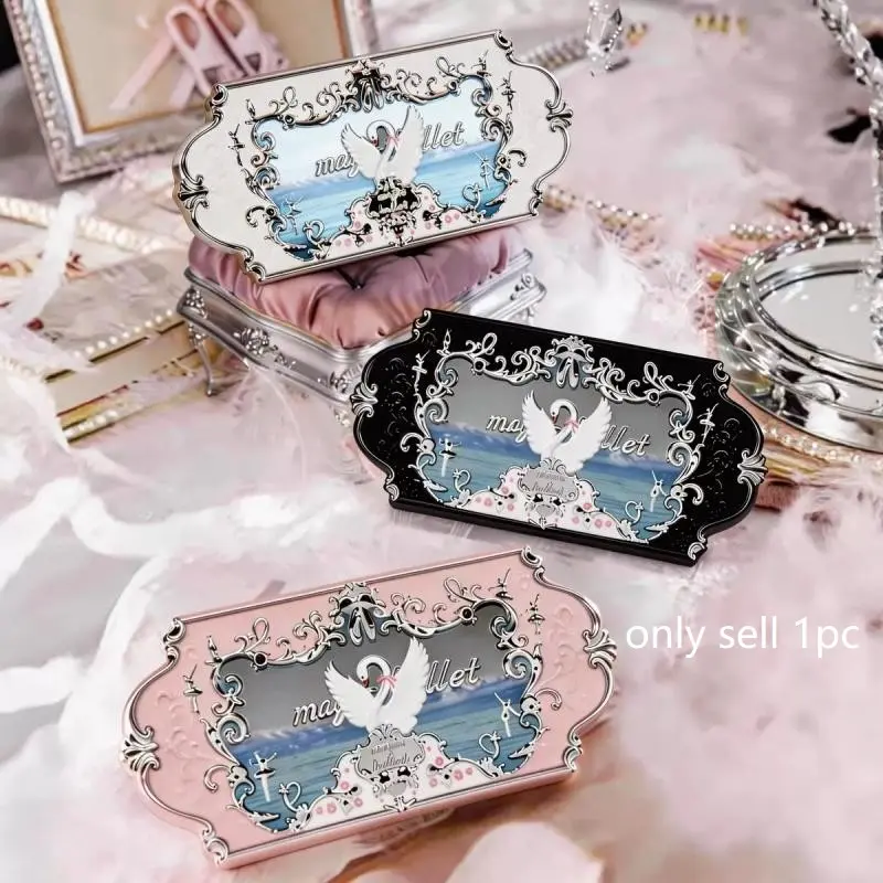 Silvery Luxury Swan Makeup Palette, Matte, Glitter Shimmer Eyeshadow, Highlighter & Blush All-in-one, Elegant Case, Perfect for Holiday Birthday Ramadan Gifts