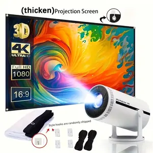 Portable Foldable Projection Screen 4K 100 Inches, Manual Retractable, Compatible with 3D/2D Full HD, Heavy Fabric Movie Screen