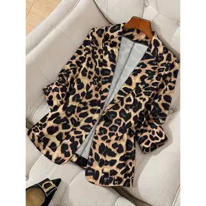 Women’s leopard print long-sleeved jacket, fashionable sports jacket, casual office jacket, autumn and winter women’s fashionable jacket GARMENTARY