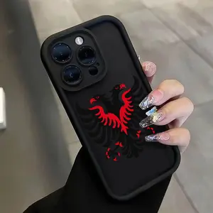 Anti-Slip Shockproof Dirt-Resistant Full-Coverage Double Eagle Badge Brave Victory Emblem A-Albanian Phone Case Suitable for iPhone 17,16, 16e, 15, 14, 13, 12 Mini, 11 Pro Max, X,  Plus with Ladder Lens Protection Black Back Cover