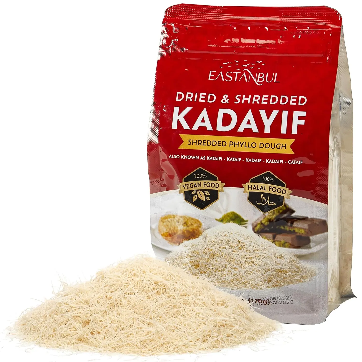 Dried Chopped Kataifi Shredded Fillo Dough, 170g (6oz) Baking Ingredient for Dubai Pistachio Chocolate Bar, Kunafa, Knafeh, Kurutulmus Kadayif Pastry Dough