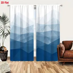 2D Flat 2-Pack Blue & White Triangular Geometric Pattern Blackout Curtains, Overlapping Layered Mountain-Like Abstract Landscape Design with Gradient Transitions, Soft Home Decor for Living Room Bedroom