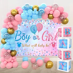 Gender Reveal Baby Balloon Boxes Decorations, Pink Blue Balloon Arch Garland Kits With 4pcs Boxes, Gender Reveal Backdrop for Baby Shower,Boy or Girl gender Reveal Party Supplies(141pcs)
