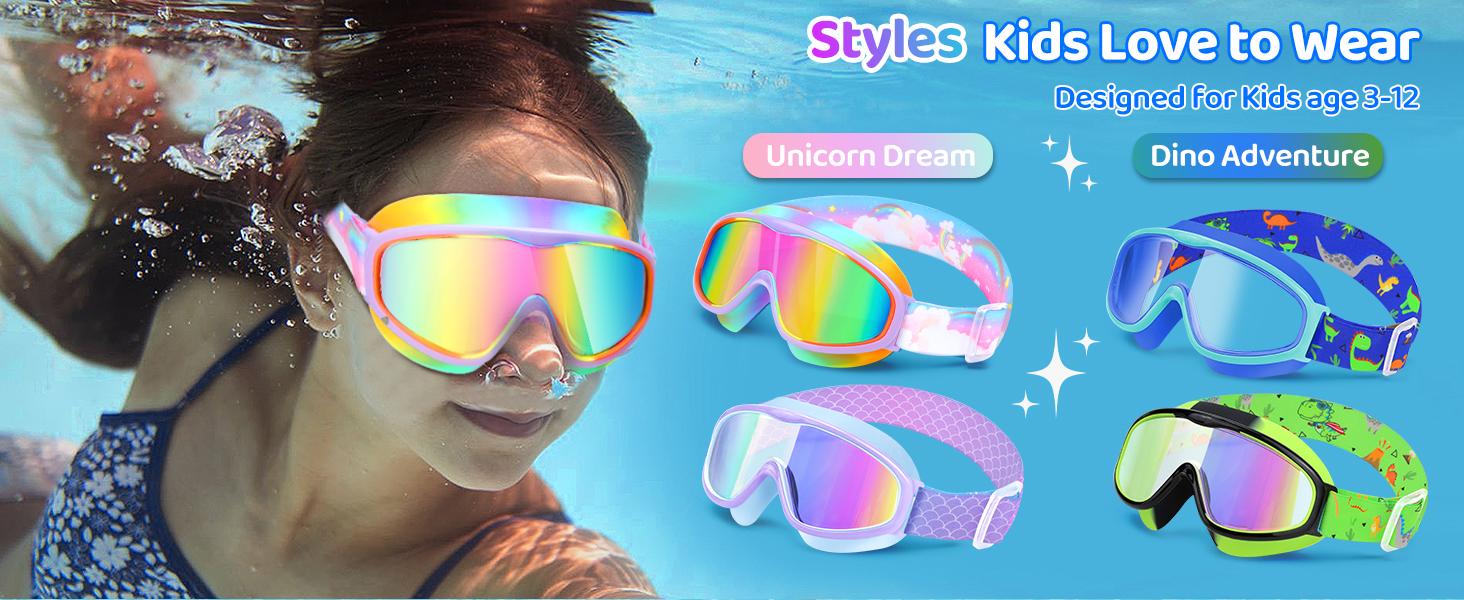 [Spring Shine]Vvinca Kids pool accessories with Comfort Fabric Strap, Kids Swim Goggles Wide View Anti-Fog/UV No Leaking Swimming Goggles for 3-12 swimming goggles Swimminggoggles