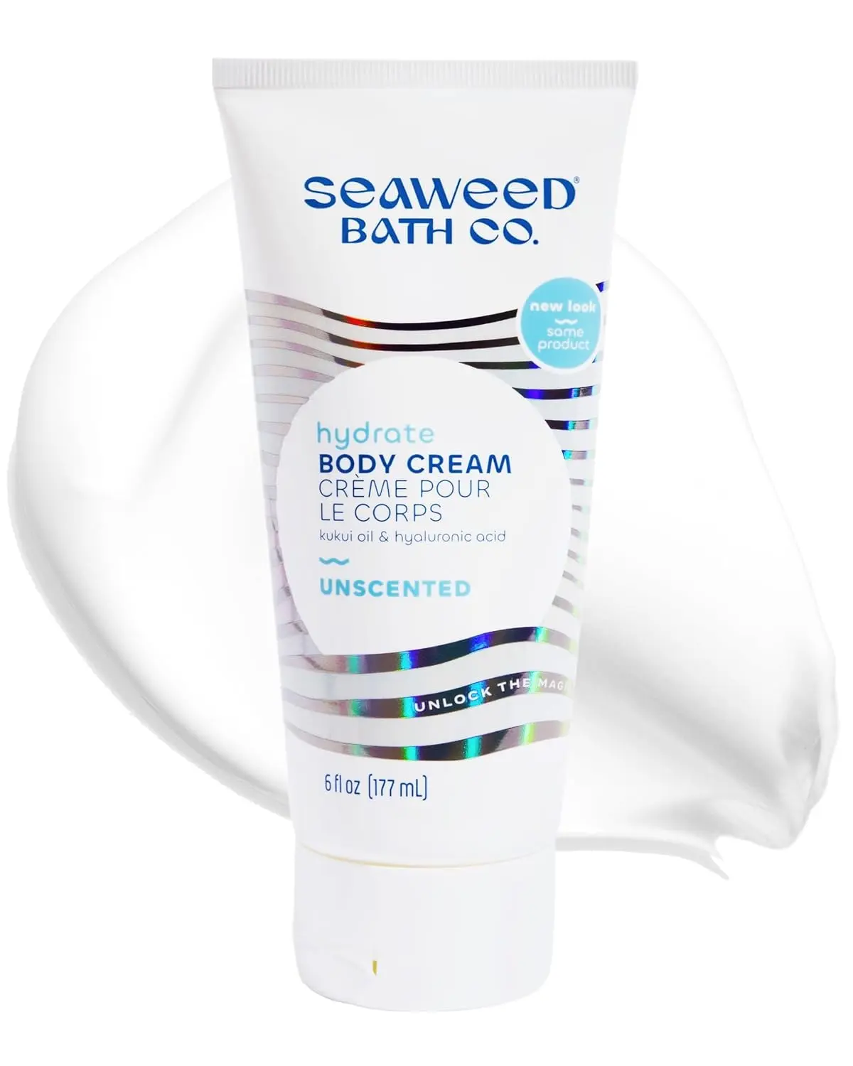 Seaweed Bath Co. Hydrate Unscented Body Cream (6 oz) - Natural Vegan Moisturizer with Oat Milk, Shea Butter, Chamomile for Dry Skin