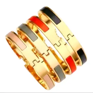 Luxurious H-Enamel Bangle - 8mm Gold Color with different color Accents, Elegant Design, Perfect for Everyday Wear