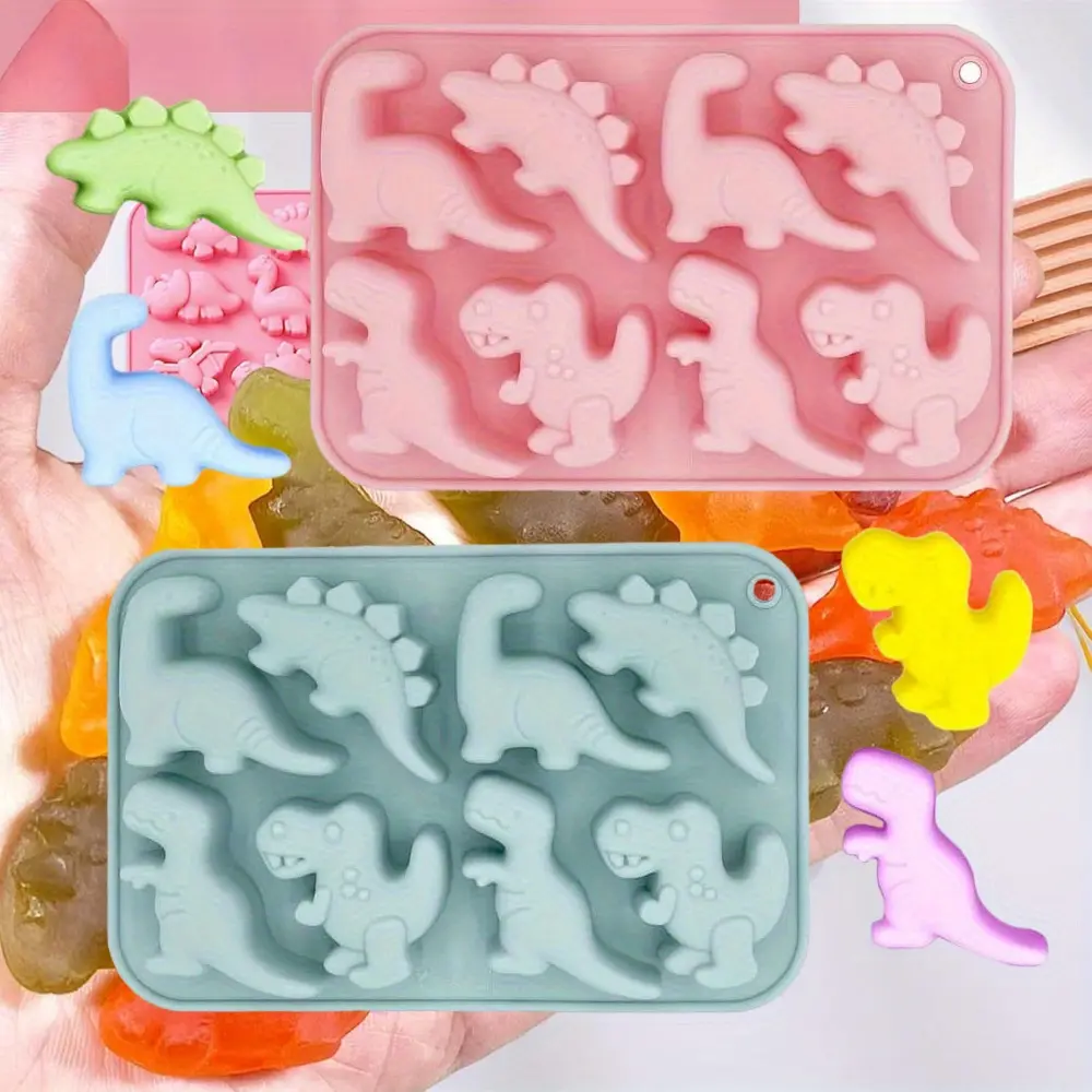 2-Pack Flexible Cute Dinosaur 3D Silicone Baking Molds Tray, Kitchen Bakeware Tool for Chocolate, Cake, Handmade Soap & Cupcake Toppers