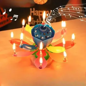 Colorful Electronic Lotus Lamp Candle Set Music Birthday Candles for Kids, Creative Rotating Singing Lotus Lamp Cake Decoration, Lotus Bloom Happy Birthday Musical Candle Rotating Singing Creative Romantic Surprise Flowers Ornaments