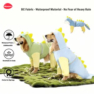 [Hipipet] Playful Dinosaur Dog Raincoat – Waterproof Puppy Poncho with Detachable Tail – Cute & Functional for Wet Walks Large