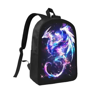 Cosmic Dragon Backpack with Neon Luminous Print - Large Capacity School Bag Suitable for Boys and Girls, Lightweight and Durable, Adjustable Shoulder Strap Luminous Dragon Design Teen, School, Travel Daily Use (Zipper Closed, Hand Washable) - Ideal