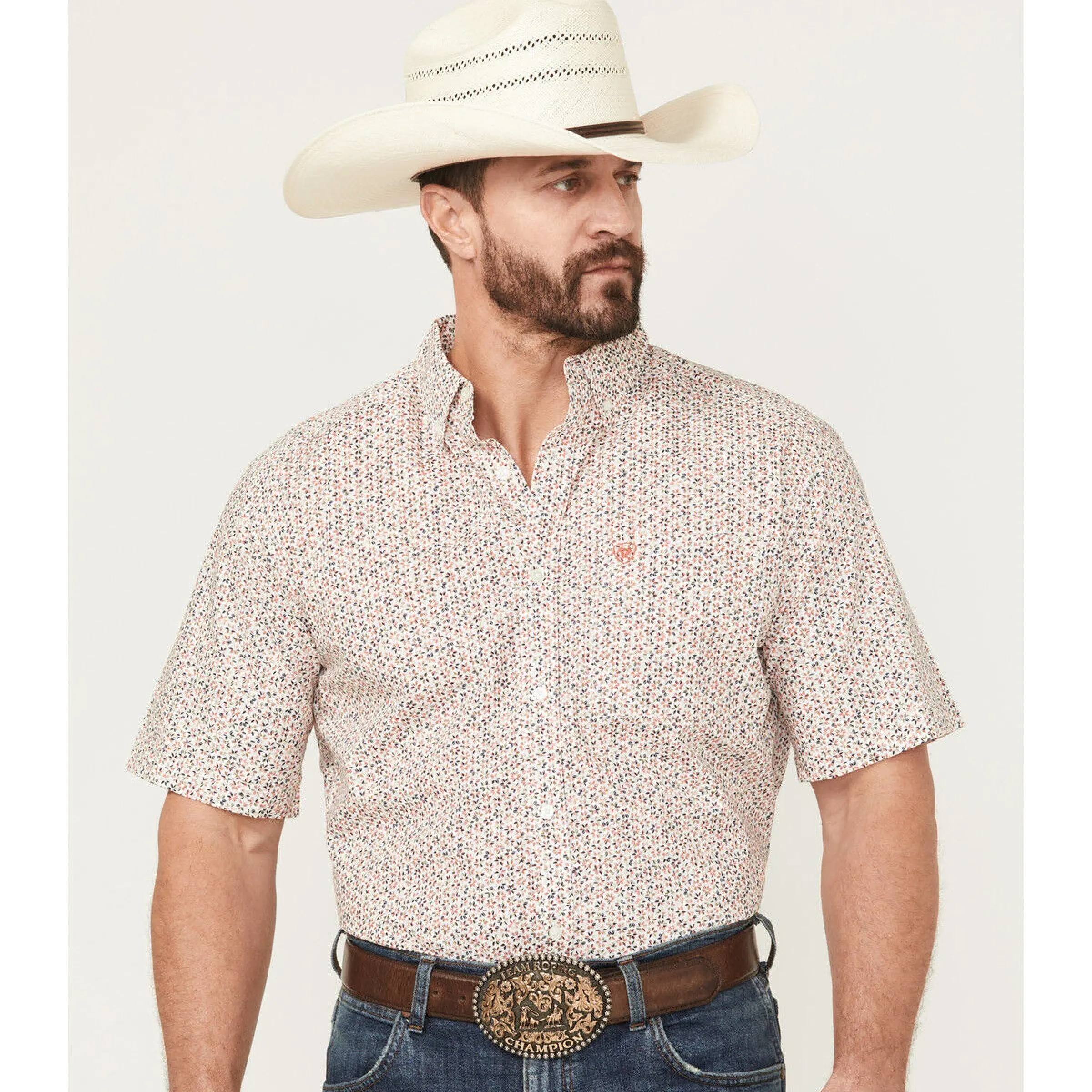 ARIAT TEAM CHAPMAN SHORT SLEEVE RED WITH FLOWER PRINT SHIRT - 10054815