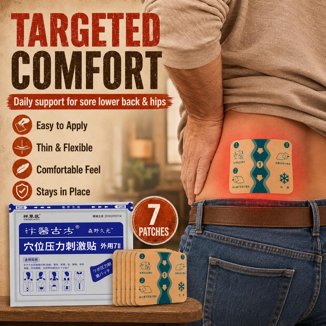 Special patch for coccyalgia (tailbone pain); relieves buttock and posterior thigh pain; plaster patch for spinal compression nerve pain.