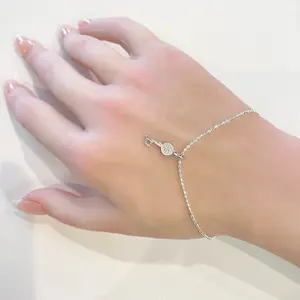 Sterling Silver 925 Delicate Tiny Saint Benedict Key Bracelet 7”