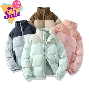 New Autumn Winter Cotton Jacket Unisex  Brand Color-Block Fashion Loose Puffer Jacket Thickened Warm