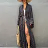Women's Bohemian Beach Robe Cover-Up, Swimsuit Cover Up, 100% Viscose, Dye Pattern Design, Three-Quarter Sleeves, Asymmetrical Style, Boho Beach Coverup, Beach Swimsuit Coverup, Beachwear Cover Up, Swimwear Cover Up, Swimwear Coverups