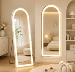 Floor Mirror Full-Length Stand Mirror with LED Lights  Dimming & 3-Color Lighting, Sleek Aluminum Alloy Thin Frame, Perfect for Bedroom & Dressing Room Decor