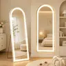 Floor Mirror Full-Length Stand Mirror with LED Lights  Dimming & 3-Color Lighting, Sleek Aluminum Alloy Thin Frame, Perfect for Bedroom & Dressing Room Decor