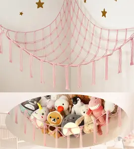 Stuffed Animal Storage Hammock Corner Net - Pink Room Christmas Decor for Teen Girls - Toys Storage Hanging Stuff Animal Organizer Holder Cute Stuff - Boho Nursery Dorm Bedoom Decor Aesthetic Ornaments Hangable Decoration