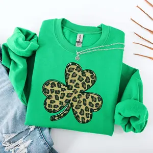 Shamrock Sweatshirt, Leopard Shamrock Sweater, Womens Shamrock Sweatshirt, St Patricks Day Sweatshirt, Irish Shirt, Four Leaf Clover