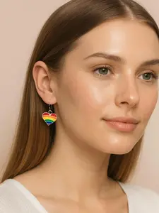 Rainbow Flag Heart Earrings – Sterling Silver Plated LGBTQ+ Pride Jewelry, Colorful Heart-Shaped Gay Pride Earrings Symbol of Love, Equality & Inclusivity