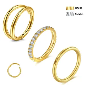 3 counts/set Nose Ring Hoops 316L Stainless Steel Double Hoop Nose Rings 20G/18G Hinged CZ Septum Conch Clicker Lip Rings Cartilage Helix Rook Tragus Daith Earring Hoops Body Piercing Jewelry 8mm/10mm