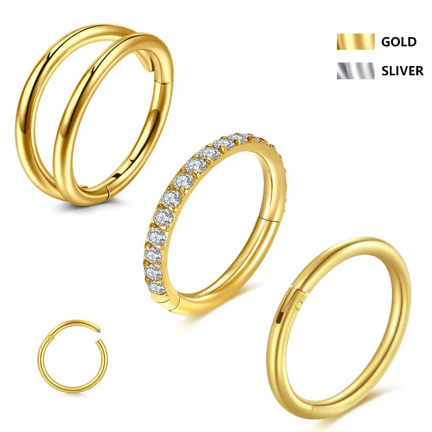 3 counts/set Nose Ring Hoops 316L Stainless Steel Double Hoop Nose Rings 20G/18G Hinged CZ Septum Conch Clicker Lip Rings Cartilage Helix Rook Tragus Daith Earring Hoops Body Piercing Jewelry 8mm/10mm