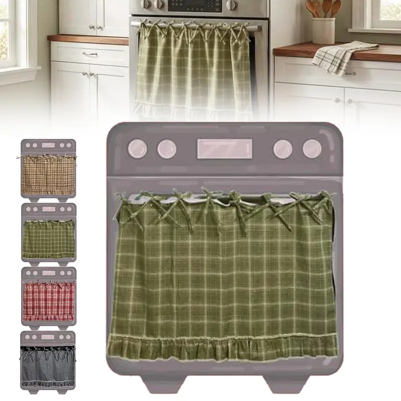 Handmade Farmhouse Striped Oven Skirt Curtain - Decorative Rustic Nylon Kitchen Appliance Cover, Heat Resistant, Adjustable, Gathered Ribbon Top, Portable, Foldable, Easy to Install, Machine Washable, Elevates Kitchen Style, Fits Most Ovens, Hides Clutter