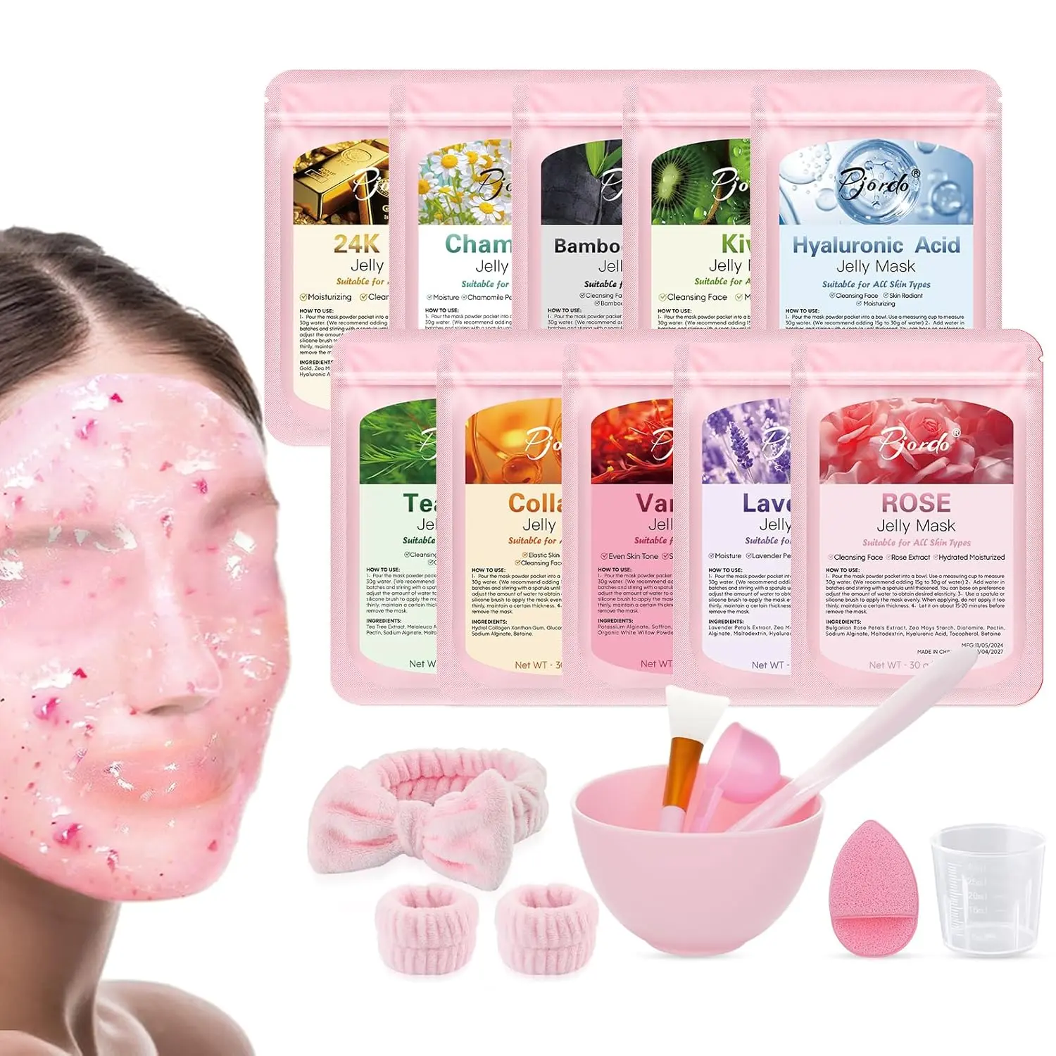 Facial Care Jelly Mask Set, 10 Moisturizing Flavors, Peeling Hydrogel Gel Mask, Hydrating Cream Formula, Gentle Nourishing Smooth Skin Care Moisture, Moisturizer, Hydrating Face Mask