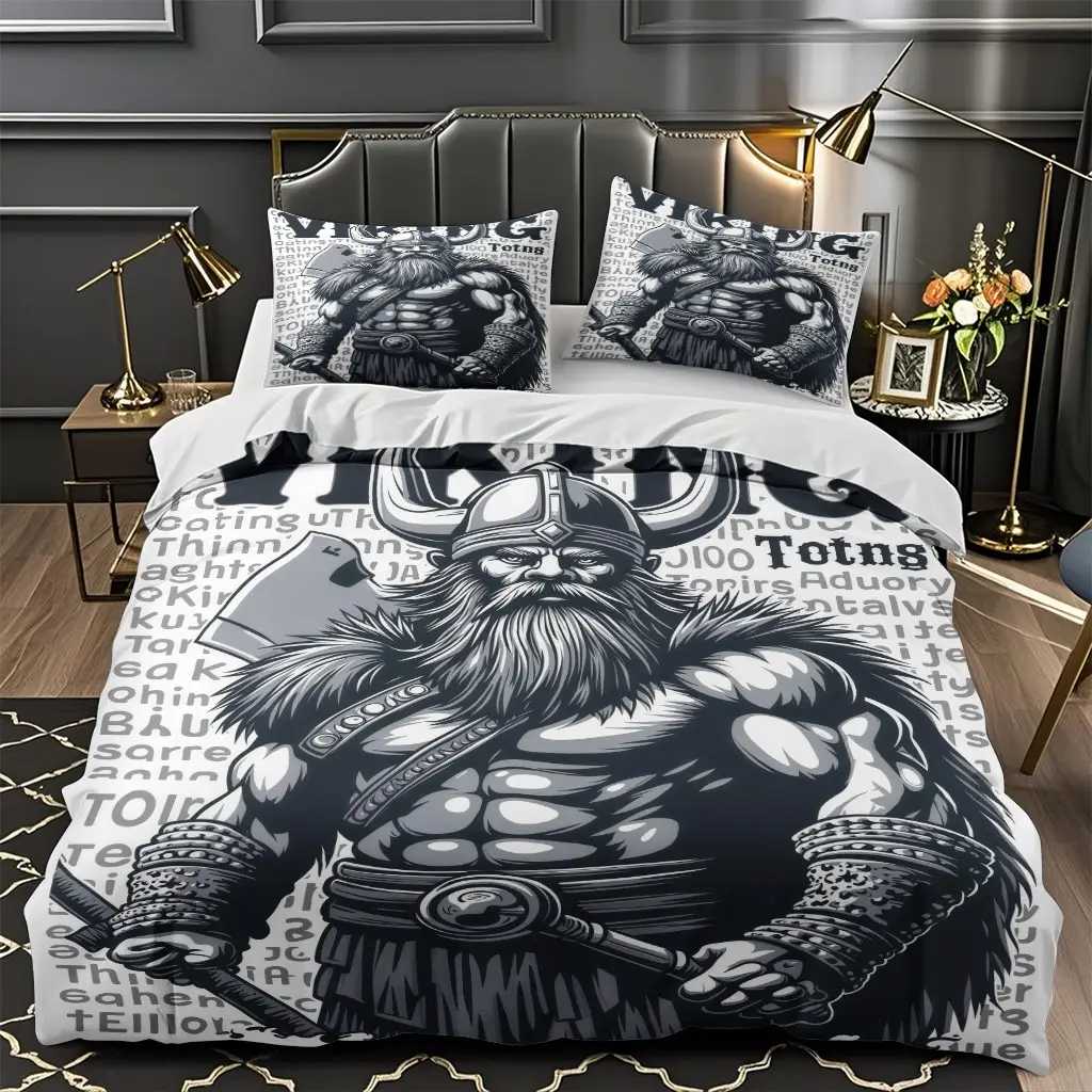 2/3Pcs Comfortable Viking Warrior Duvet Set With High-Definition Digital Printing, Suitable For All Year Round! Clearance Sale Perfect Gift 100% Polyester Fiber Machine Washable (1 Duvet Cover +1/2 Pillowcase, No Filling)