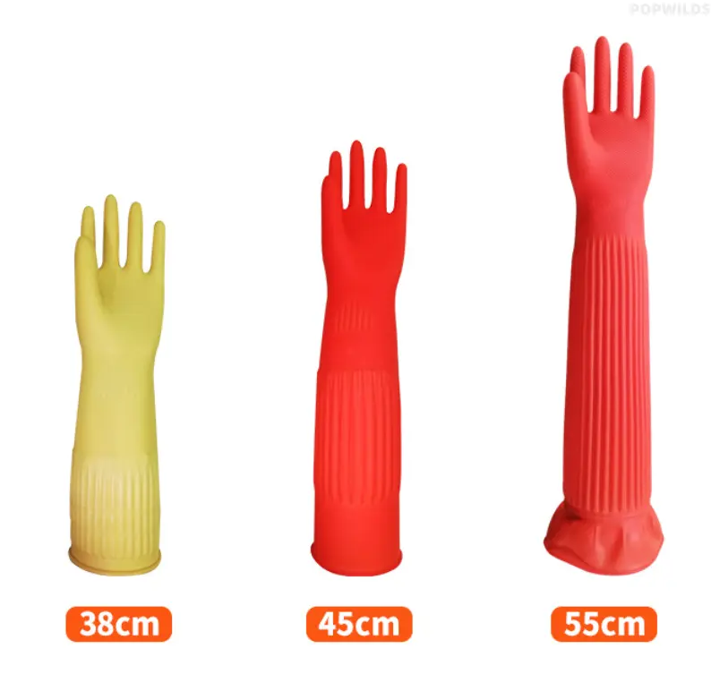 Women's Latex Rubber Gloves with 38cm Extended Cuff - Thick, Waterproof, and Anti-Slip for Dishwashing and Kitchen Cleaning, Household, Durable
